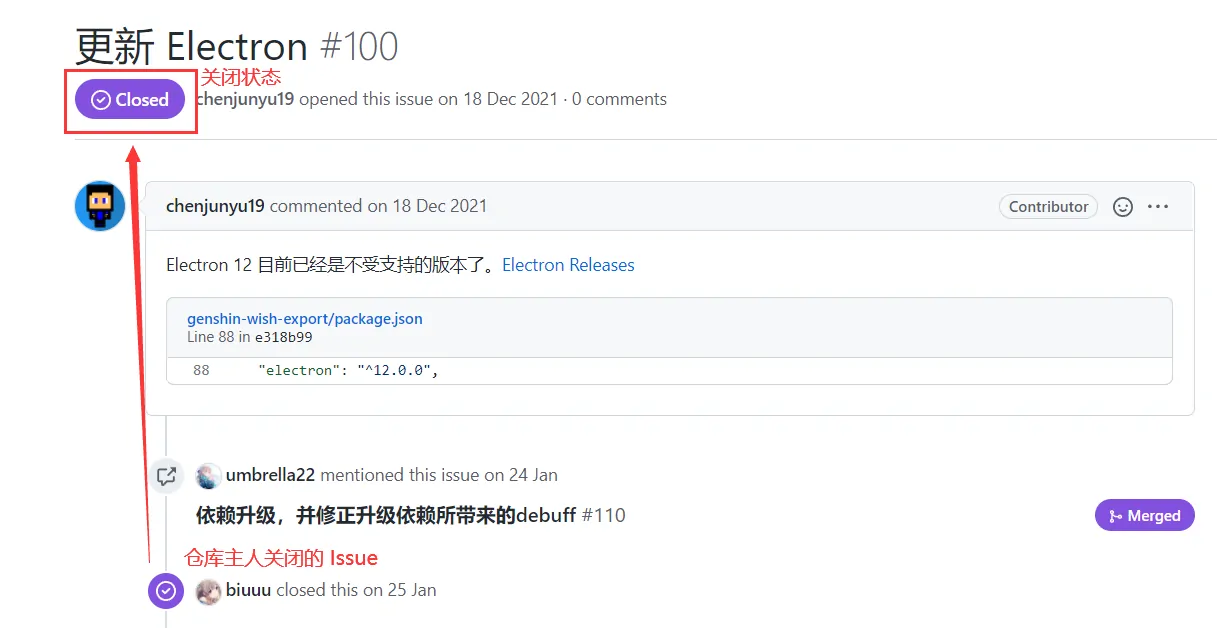 Open and closed issue states on GitHub