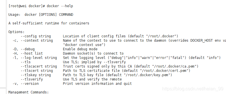 Docker help screenshot