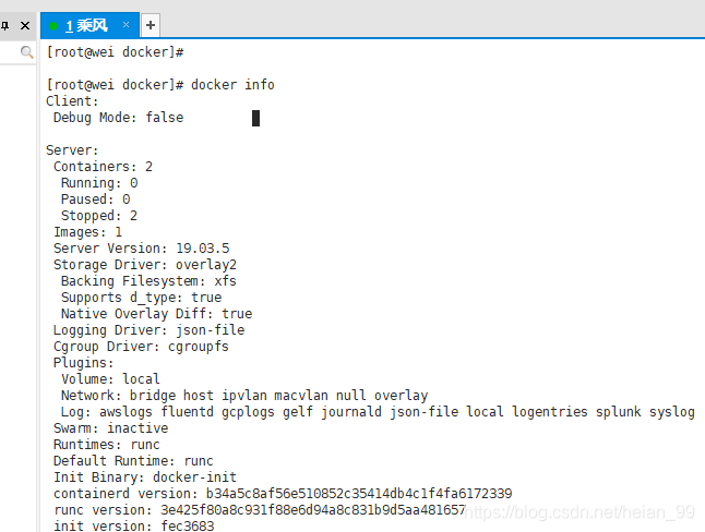 Docker info screenshot